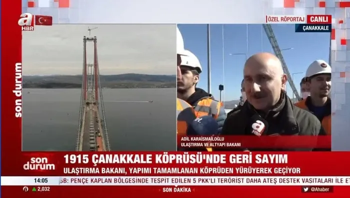 Son dakika: Çanakkale Köprüsü için geri sayım! Bakan Karaismailoğlu Asya'dan Avrupa'ya geçti Başkan Erdoğan telefonla bağlandı - 1
