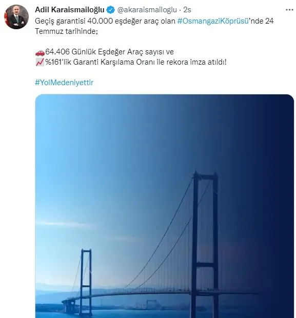 Ulaştırma Bakanı Adil Karaismailoğlu: Osmangazi Köprüsü rekor kırdı - 1