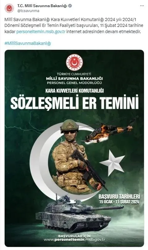 2024 KPSS şartsız Sözleşmeli Er başvuruları ne zaman bitecek! İlkokul mezunu herkes başvurabiliyor! İşte başvuru tarihi...
