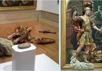 Selfie çekerken heykeli tahrip etti!