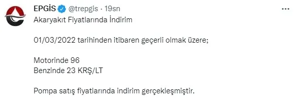 Son dakika: Benzin ve motorine indirim! EPGİS açıkladı