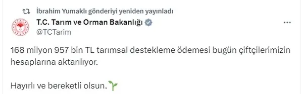 Son dakika: Çiftçilere müjde! Ödemeler başlıyor... Bakan İbrahim Yumaklı duyurdu