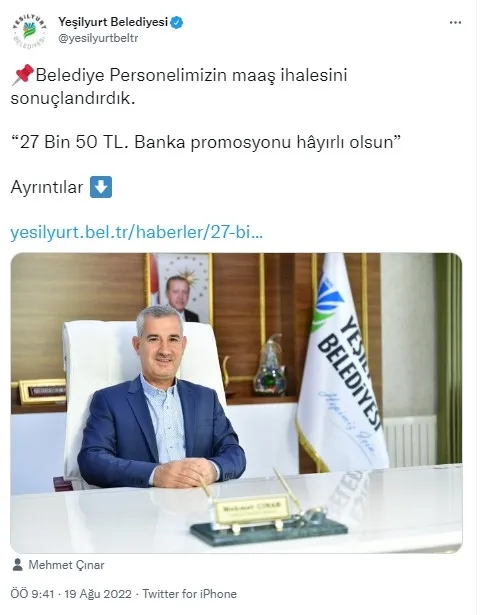 Tek seferde 27 bin 50 TL banka promosyonu! Kısa sürede hesaplara yatacak! Yeşilyurt Belediyesi’nden emekçilere müjde