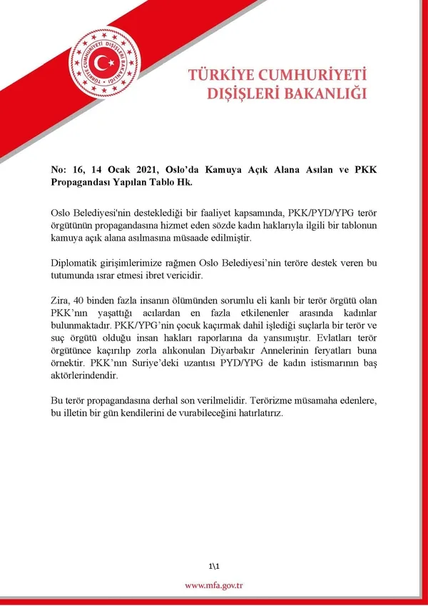 Son dakika: Dışişleri Bakanlığından Norveç’e uyarı: Bu terör propagandasına derhal son verin!