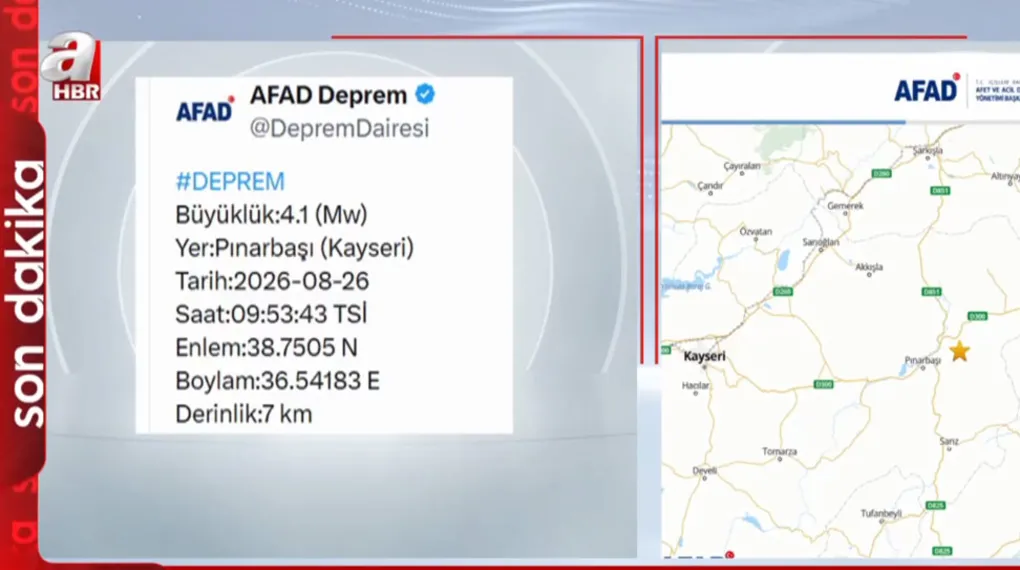 Kayseri'de 4,1 büyüklüğünde deprem