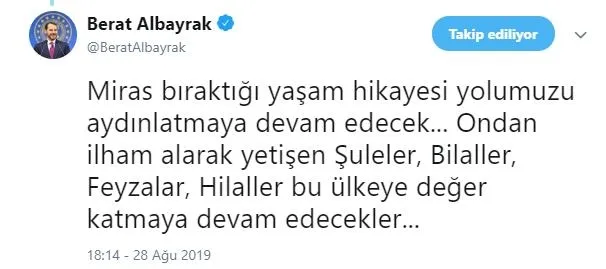 Bakan Albayrak’tan Şule Yüksel Şenler mesajı