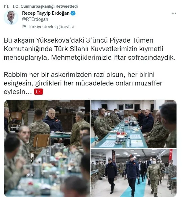 Başkan Erdoğan, Yüksekova'da Mehmetçik ile iftar yaptı