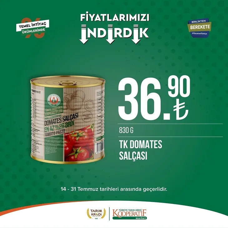 Tarım Kredi Market indirimlerinde son 6 gün! Katalogda yok yok! Çamaşır deterjanı 99.90, Ayçiçek yağı 36.90, Süzme peynir 64.90, zeytin 57.90 TL...