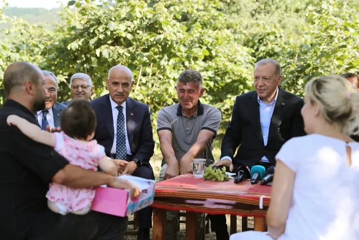 Başkan Recep Tayyip Erdoğan fındık bahçesinde! Vatandaşlarla samimi sohbet