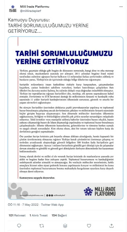 Son dakika: Milli İrade Platformundan Suriyeli mülteciler açıklaması: Tarihi sorumluluğumuzu yerine getiriyoruz - 2