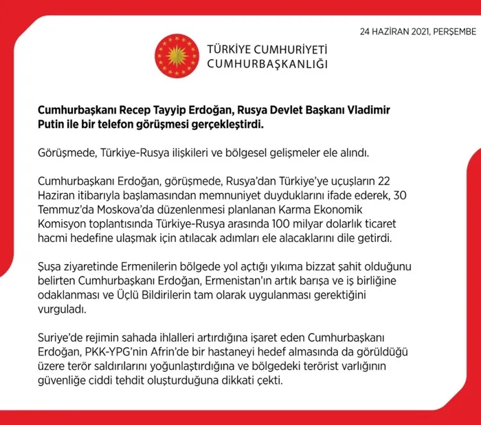 İletişim Başkanlığı'ndan Başkan Erdoğan ile Vladimir Putin arasında kritik görüşmeye ilişkin açıklama - 5