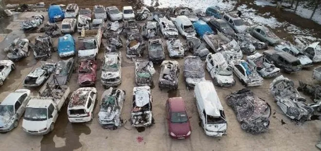 Kahramanmaraş’ta depremde hasar gören araçlar havadan görüntülendi!