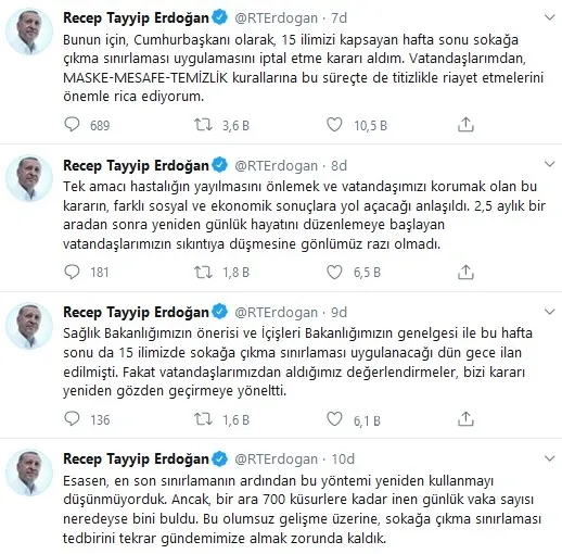 Son dakika: Başkan Erdoğan açıkladı: Sokağa çıkma kısıtlaması iptal edildi