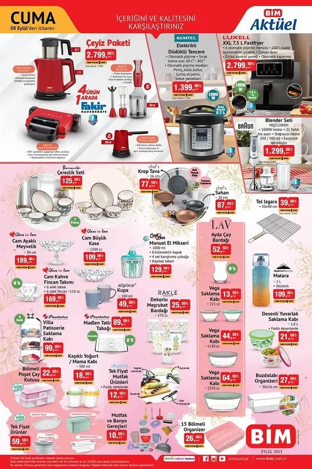 BİM aktüel ürünler kataloğu 8 Eylül 2023! Haftaya BİM’e 7,5 L airfryer ve elektrikli düdüklü tencere geliyor