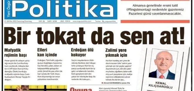 PKK’nın paçavrası Özgür Politika Kılıçdaroğlu için manşetten oy istedi!