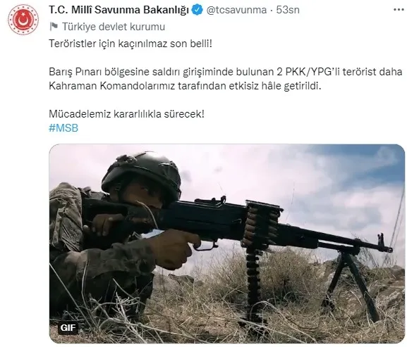 Son dakika! Barış Pınarı bölgesinde 2 PKK-YPG’li terörist öldürüldü