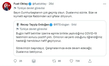 Başkan Recep Tayyip Erdoğan’ın koronavirüs testi pozitif çıktı