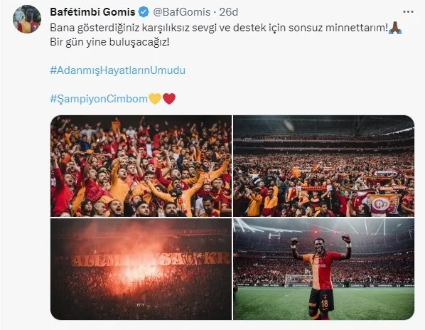 Bafetimbi Gomis Galatasaray’a vedasını duyurdu: Bir gün yine buluşacağız!