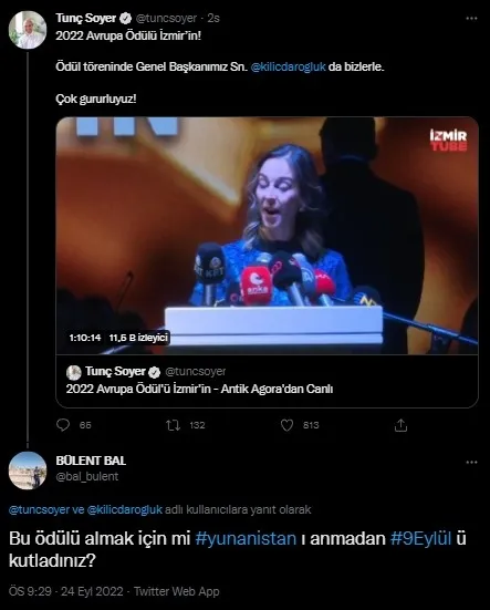 Osmanlı’ya hakaret edip Yunan’ı savunan Tunç Soyer’e AB’den ödül