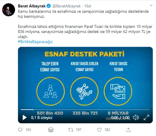 Hazine ve Maliye Bakan Albayrak’tan esnaf ve sanayicilere desteklerle ilgili açıklama