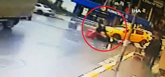 Ters yöne giren motosiklete taksi çarptı