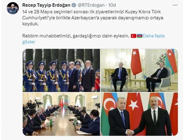 Başkan Erdoğan’dan Azerbaycan ziyareti sonrası ilk mesaj: Rabbim muhabbetimizi gardaşlığımızı daim eylesin
