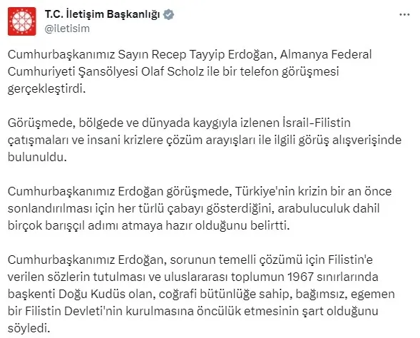 Son dakika: Başkan Erdoğan’dan Filistin diplomasisi