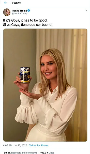 Ivanka Trump’a Goya tepkisi