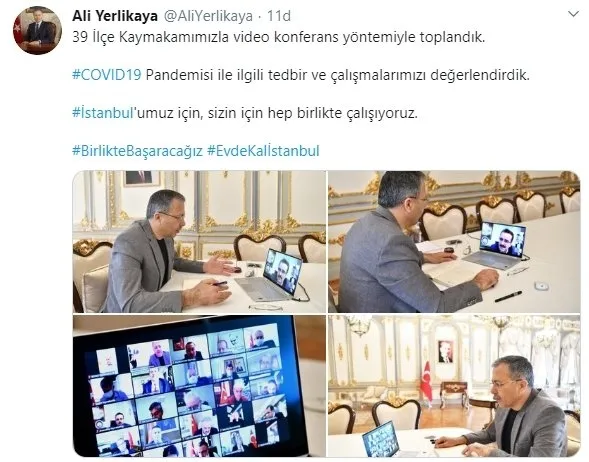 İstanbul Valisi Ali Yerlikaya 39 ilçe kaymakamı ile video konferansla görüştü