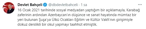 MHP Genel Başkanı Devlet Bahçeli’den Şuşa projesiyle ilgili flaş açıklama: Azerbaycan...
