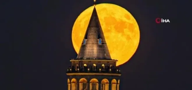 Galata Kulesiyle Dolunay kartpostallık görüntüler oluşturdu