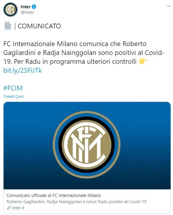 Inter'de 3 futbolcunun daha koronavirüs testi pozitif çıktı - 1
