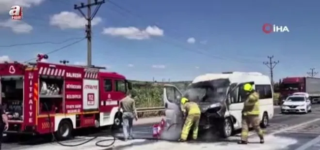 Susurluk'ta araç yangını paniğe neden oldu