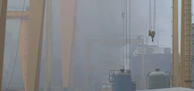 Son dakika: Tuzla’da tersanedeki gemide korkutan yangın