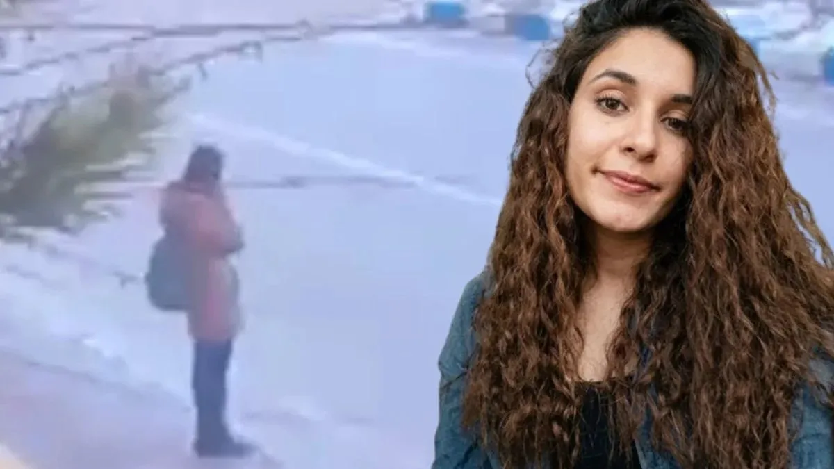 Genç bir kadının portresi ile arka planda güvenlik kamerası görüntüsünü birleştiren kolaj