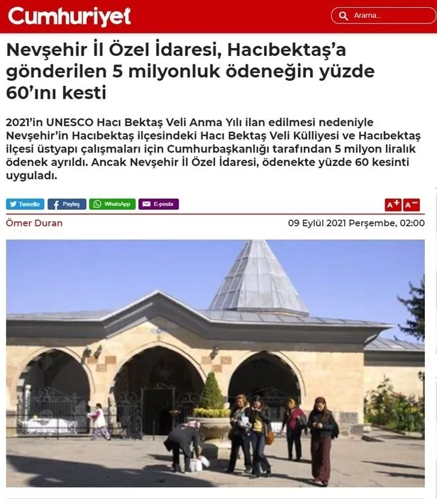 Cumhuriyet'in “Hacıbektaş’ın ödeneğine yüzde 60 kesinti” haberine yalanlama - 2