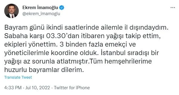 İstanbul sele teslim Ekrem İmamoğlu tatilde! Çarpıcı sözler: Yeri göğü yıkarlardı... Trol hesapların hiçbirinden ses yok!