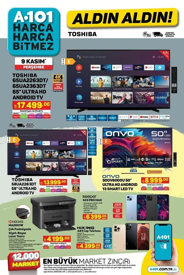 10 Kasım A101 aktüel ürünler kataloğu! A101’de uyguna Android TV, yazıcı, tost makinesi, süpürge, fön makinesi, volta bisiklet, robot süpürge satıyor