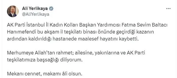 AK Parti’de acı kayıp! AK Parti İstanbul İl Kadın Kolları Başkan Yardımcısı Fatma Sevim Baltacı son yolculuğuna uğurlandı