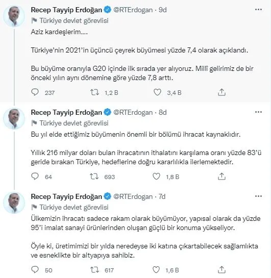 Başkan Erdoğan açıkladı: Türkiye büyüme oranında G20 içinde ilk sırada