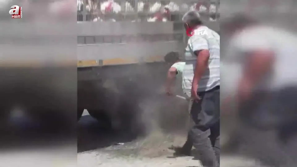 Canlı tavuk dolu TIR’da yangın paniği