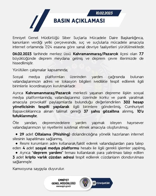 depremle-ilgili-provokatif-paylasima-gecit-yok-10-kisi-tutuklandi-1676020028768.jpeg Depremle ilgili provokatif paylaşıma geçit yok! 10 kişi tutuklandı - 1