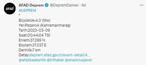 Gece yarısı Kahramanmaraş’ta deprem! AFAD son dakika olarak açıkladı! Kahramanmaraş’ta deprem mi oldu? Son depremler 2023