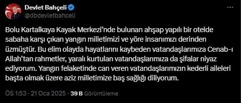 MHP LİDERİ BAHÇELİ’DEN TAZİYE MESAJI