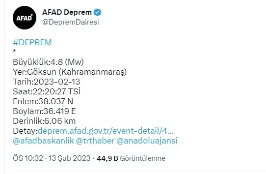 13 Şubat az önce deprem mi oldu? SON DAKİKA | Kahramanmaraş deprem kaç şiddetinde? AFAD-KANDİLLİ SON DEPREMLER