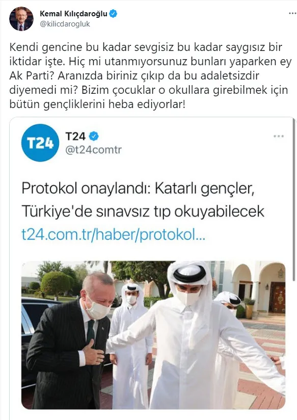 T24'ten algı operasyonu! Kılıçdaroğlu'nun da çanak tuttuğu 'Katarlılara sınavsız üniversite' iftirasını yalanlamak için YKS'nin bitmesini beklediler - 3