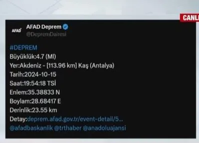 AFAD duyurdu! Antalya’da deprem