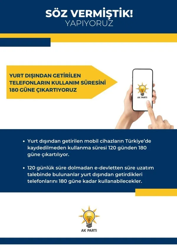AK Parti’den müjde! Yurt dışından getirilen telefon ve o araçların kullanım süresi uzuyor