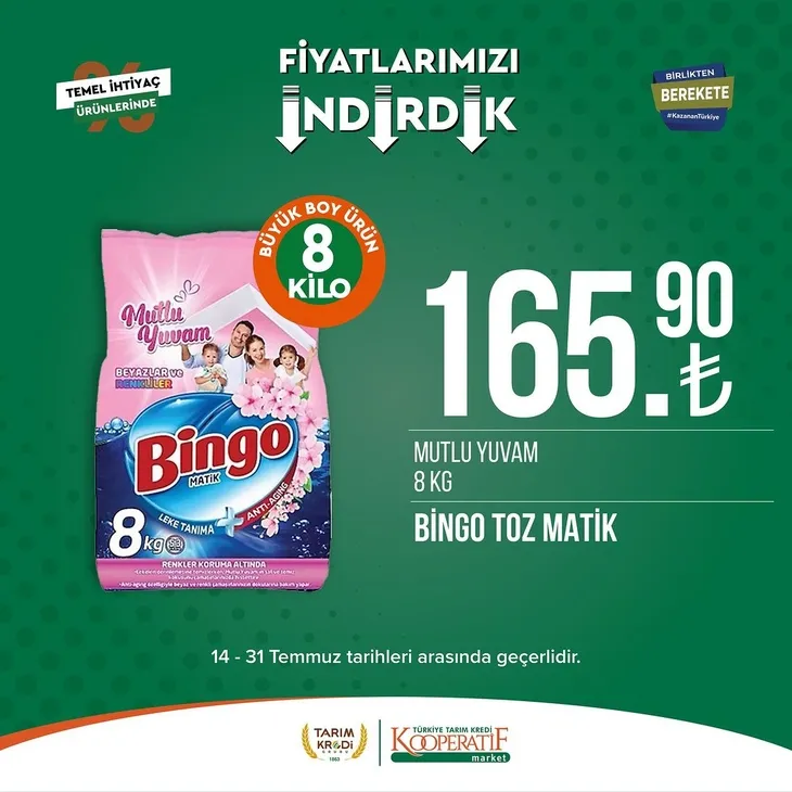 Tarım Kredi Market indirimlerinde son 6 gün! Katalogda yok yok! Çamaşır deterjanı 99.90, Ayçiçek yağı 36.90, Süzme peynir 64.90, zeytin 57.90 TL...