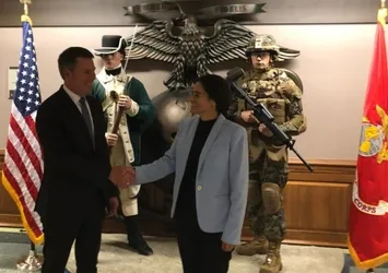 YPG'li terörist İlham Ahmed'i Pentagon'da ağırladılar